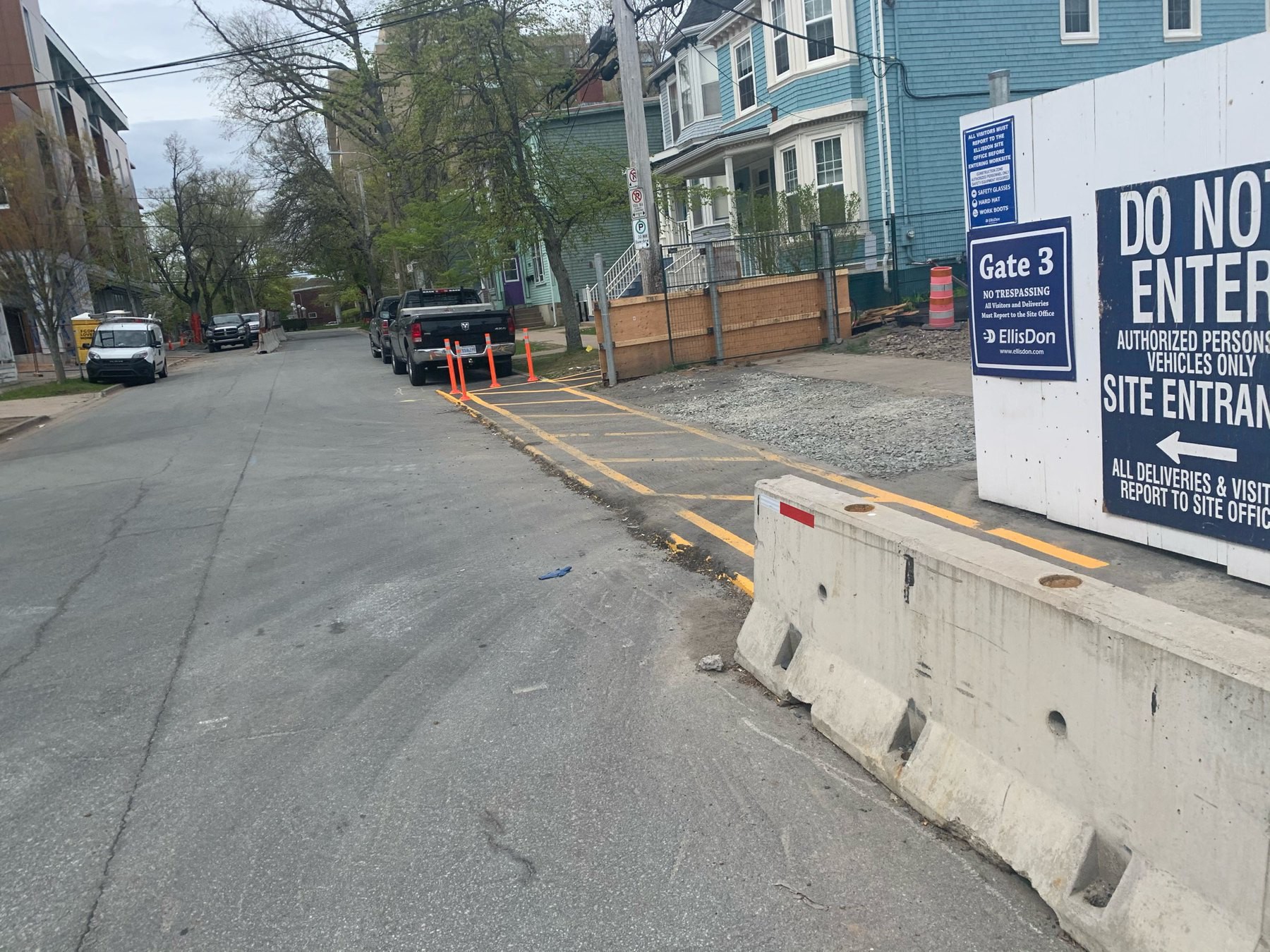 A temporary sidewalk installed around a construction site.